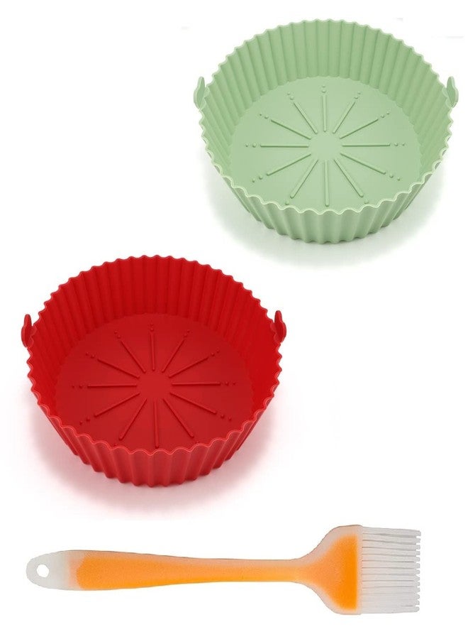 WE-CEF 2 Pack Silicone Air Fryer Liners Pot with 1 Brush Reusable Air Fryer Accessories Basket Replacement of Parchment Paper Liners Fit for 3.5-7 QT or Bigger Baking Oven (7.5 INCH, red - Pista) - Image 1
